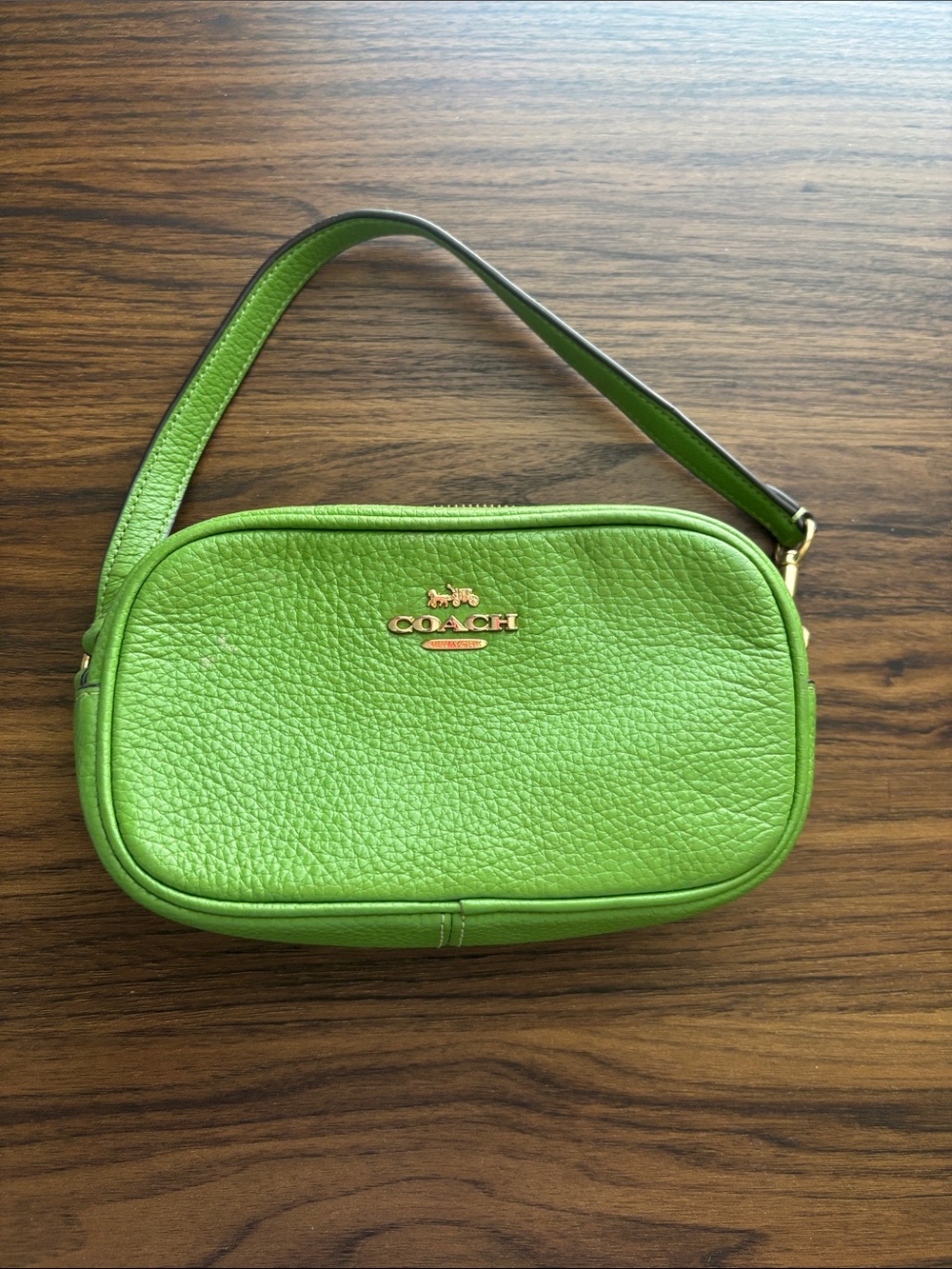 Coach Pebbled Leather Mini Shoulder Bag in Lime Green with Gold Hardware